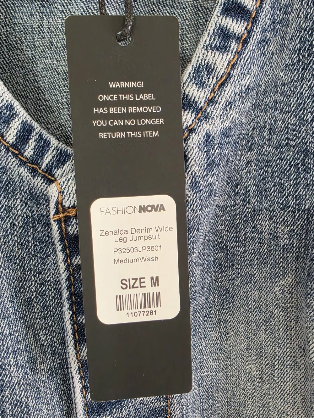 Fashion Nova | NWT Zenaida Demin Wide Leg Jumpsuit Medium Wash Size Medium - Picture 5 of 7